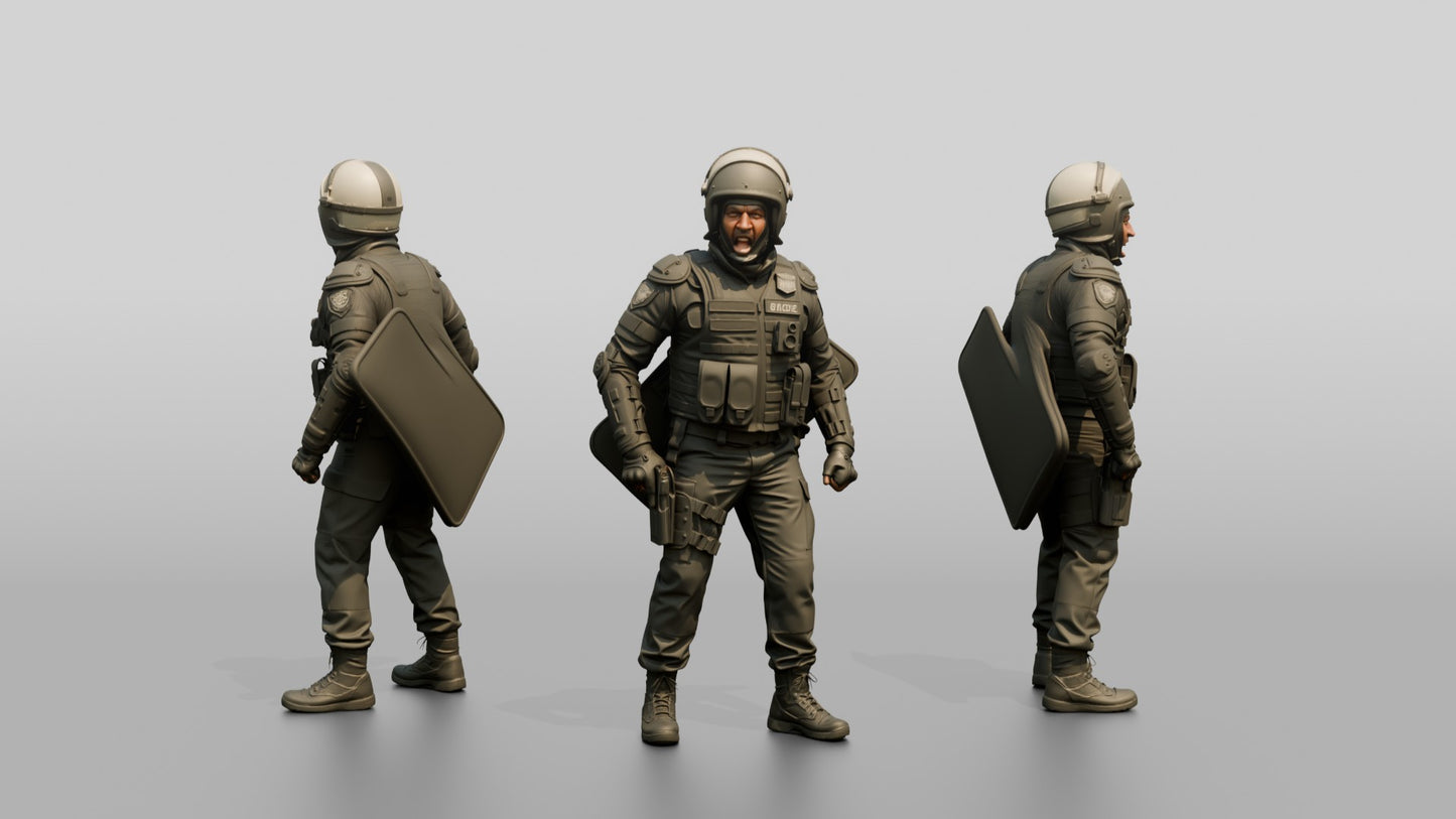 Riot Police Officers in Shield Formation