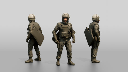 Riot Police Officers in Shield Formation