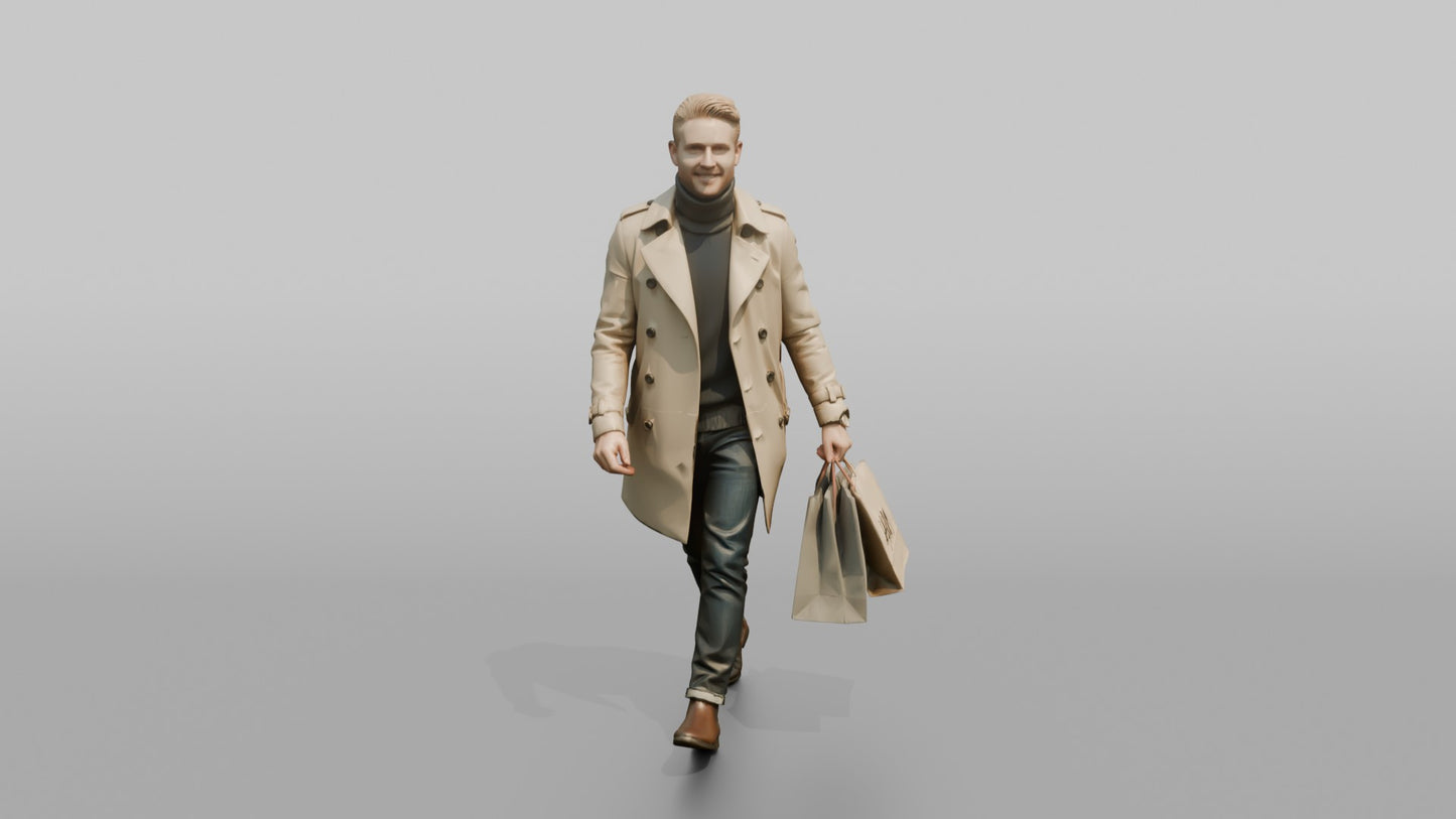 Scandinavian Man Walking in a Trench Coat Over a Sweater