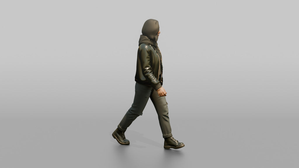 Young Woman in Olive Jacket Walking with Shoulder Bag