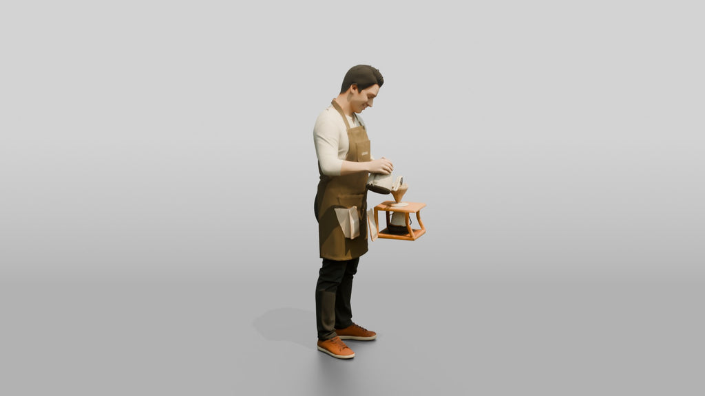 East Asian Barista Pouring Over Coffee