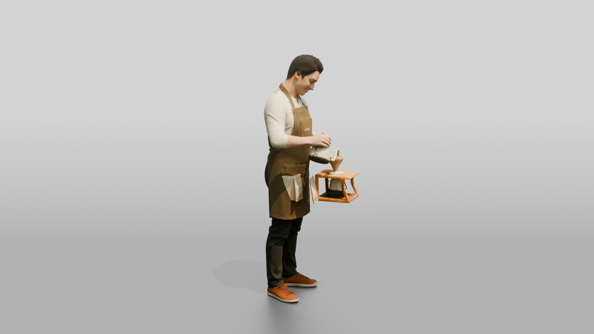 East Asian Barista Pouring Over Coffee