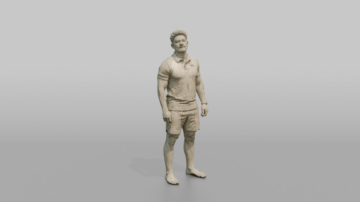 Fitness Influencer Man Standing Three-quarter Angle, Chin Slightly Up - wireframe topology preview