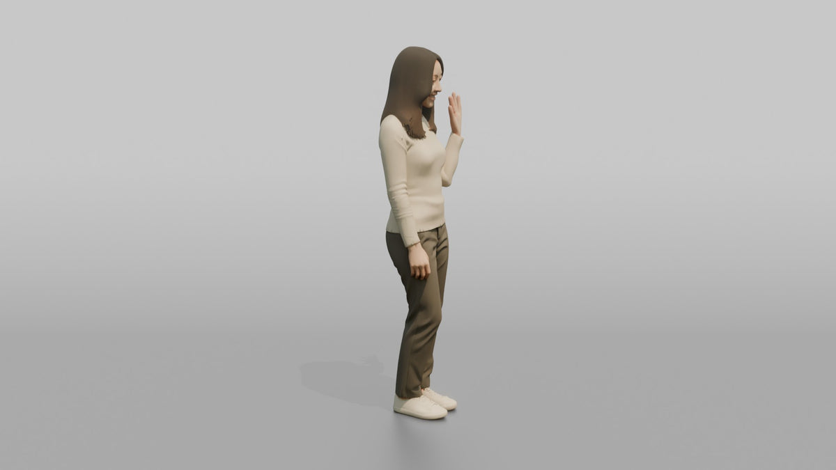 Woman Customer Trying On A Ring, Admiring Her Hand - 3D character model, view 2
