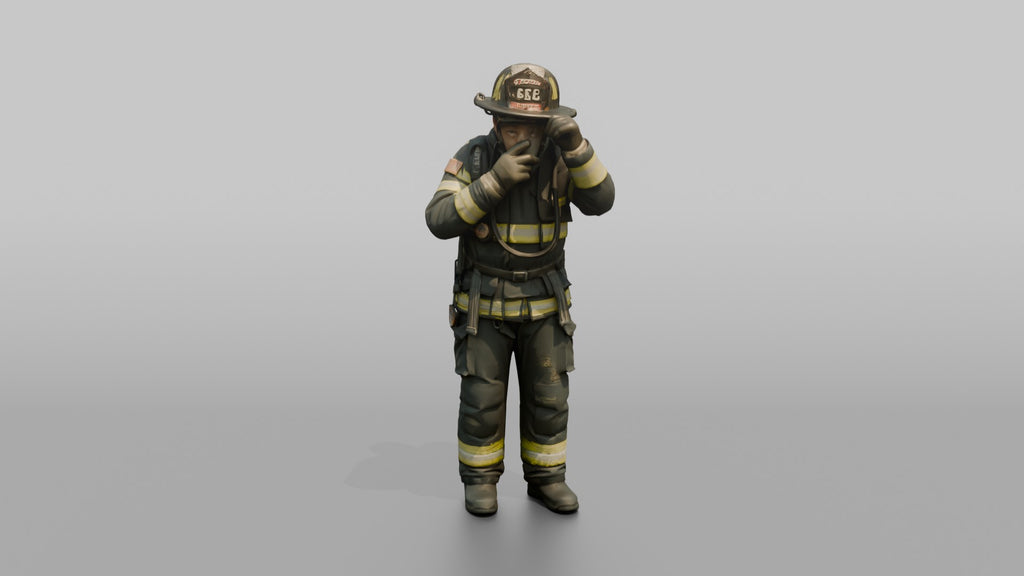 Firefighter Man Securing His Oxygen Mask Over His Face