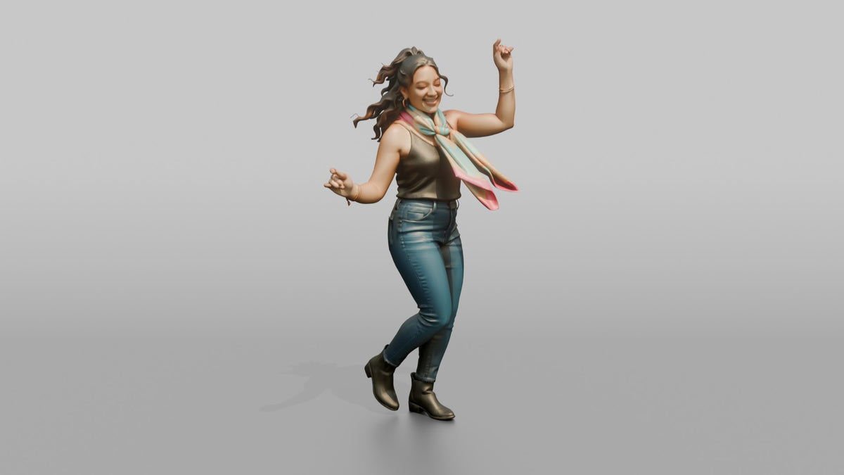 Patron Woman Dancing With A Bright Silk Scarf Tied Around The Neck - 3D character model, view 5