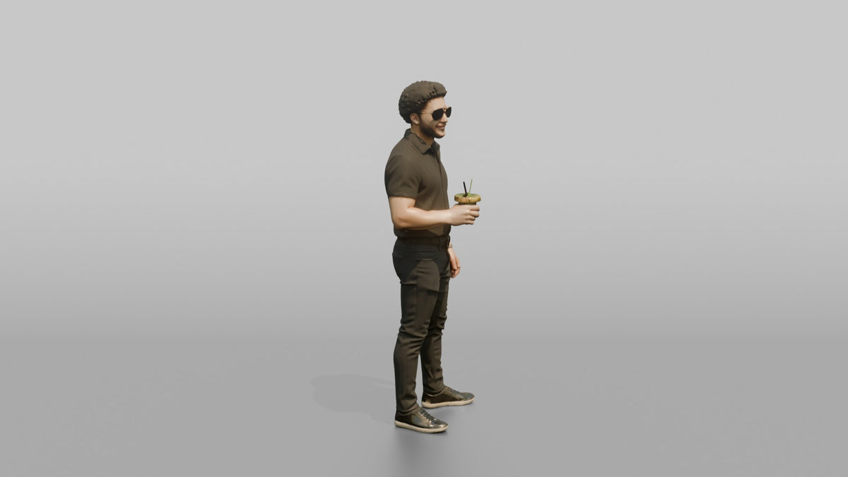 Patron Man Standing With Sunglasses On, Holding A Cocktail - 3D character model, view 2