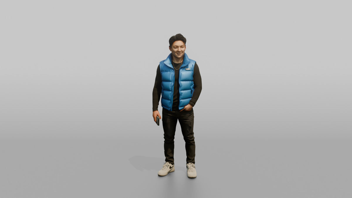 Patron Man Striking A Confident Pose In A Bright Puffer Vest - 3D character model, view 5
