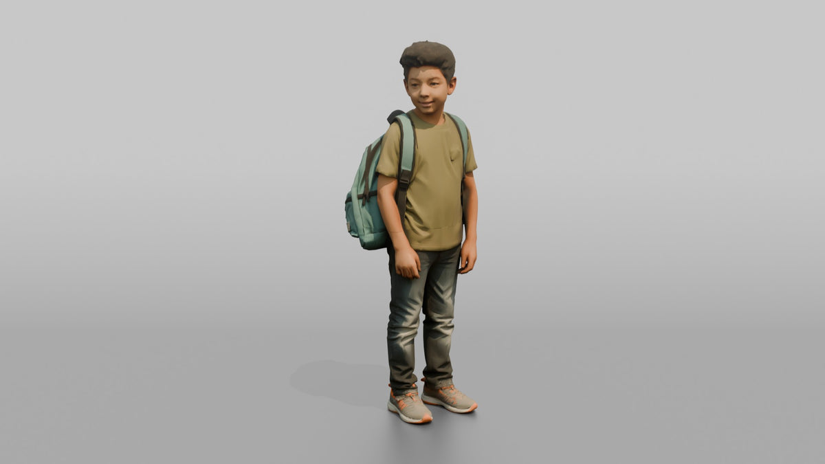 Son Carrying A Backpack By One Strap Over His Shoulder - 3D character model, view 4