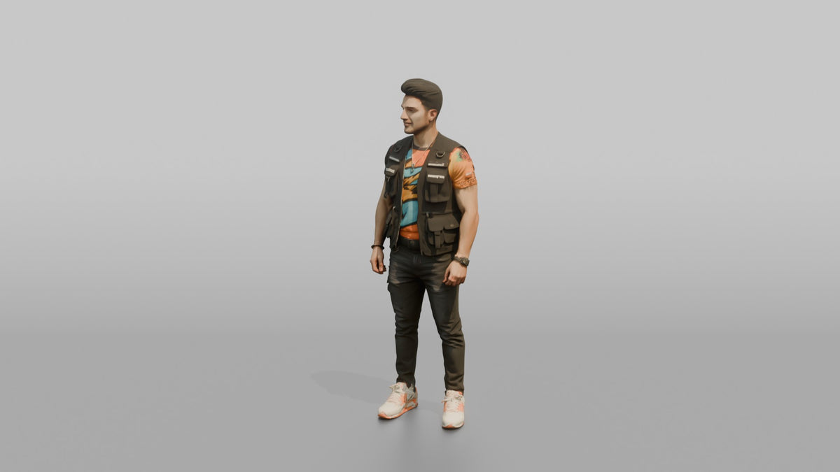 Patron Man Wearing An Urban Streetwear Vest Over A Bright Graphic Tee - 3D character model, view 4