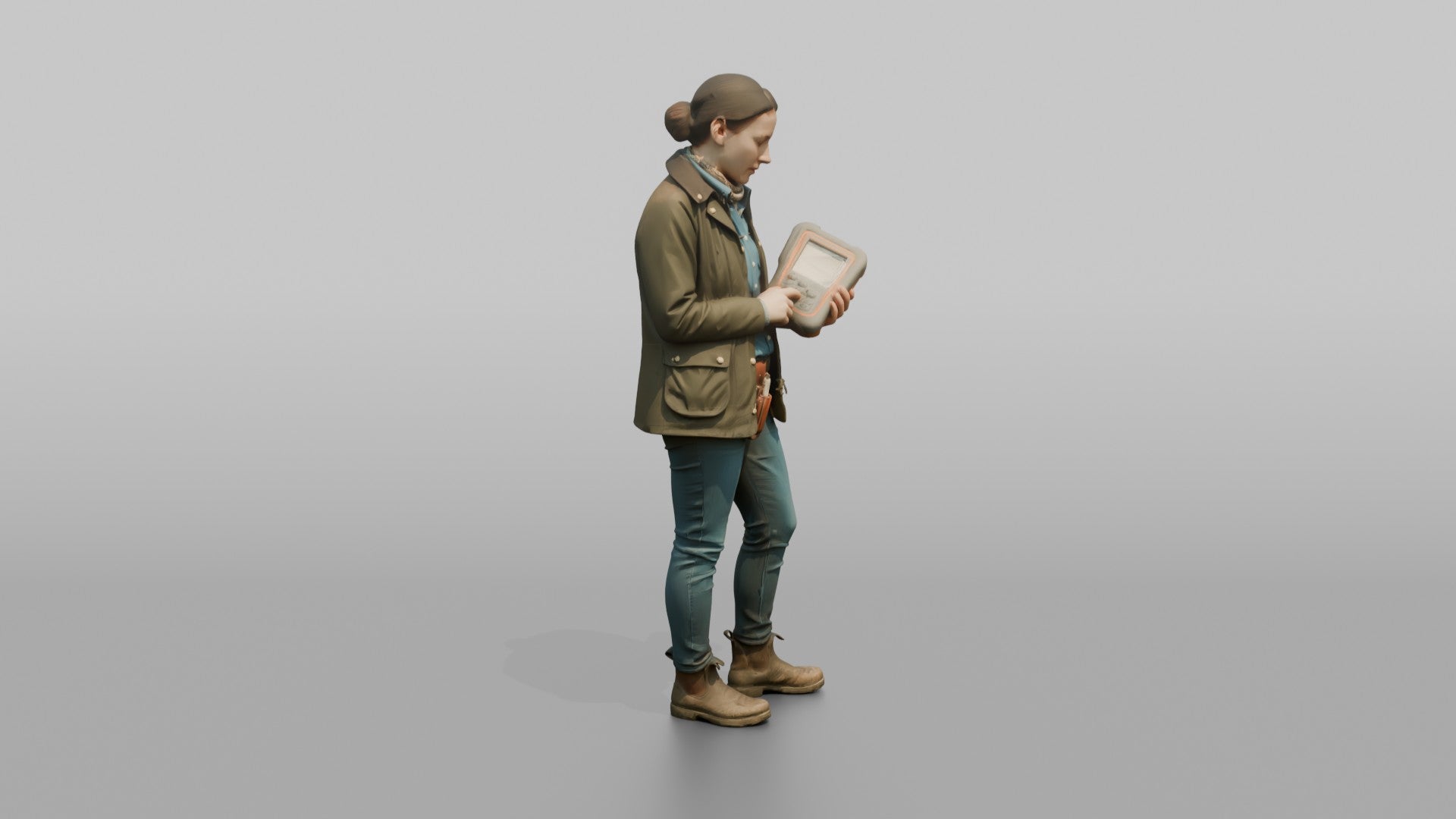 Farmer Holding Livestock Health Monitor Device