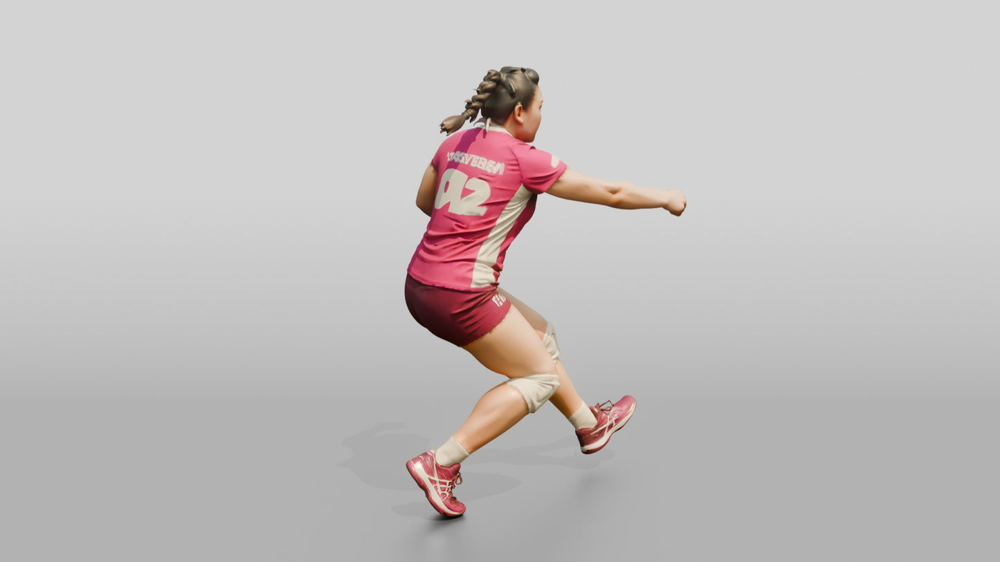 East Asian Female Volleyball Player in Magenta Jersey