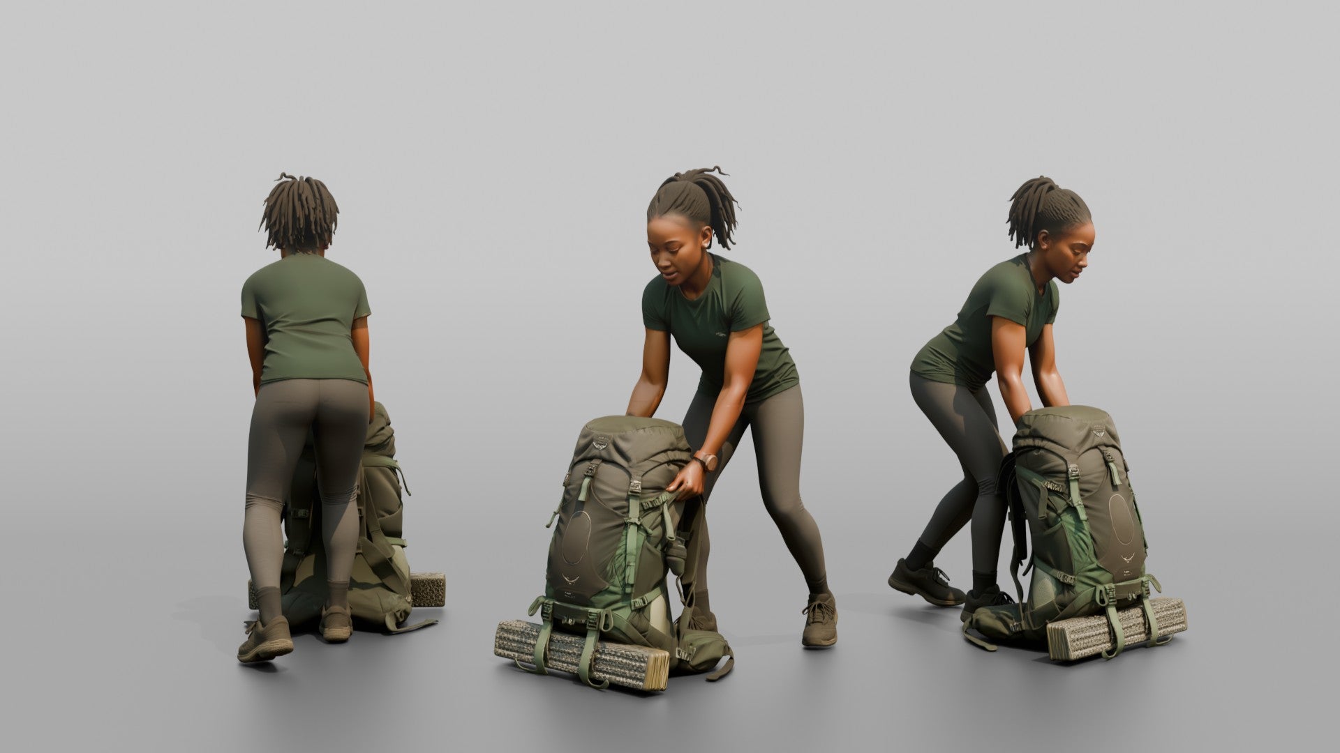 Backpacker Lowering Her Pack to the Ground