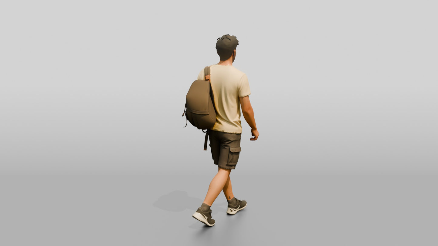 Slender Greek Young Man Carrying a Backpack