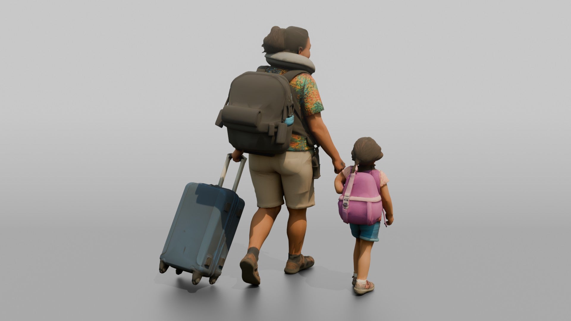 Traveler Walking With Her Child