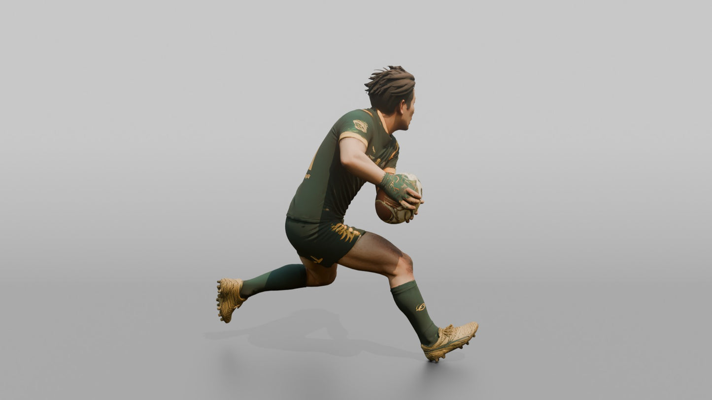 Japanese Fly-Half Executing a Sharp Side-Step