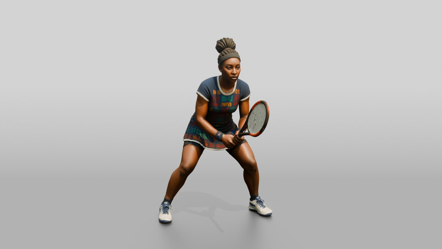 Female Tennis Player Poised to React at the Baseline