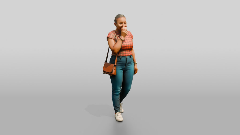 African Woman Eating an Apple in a Plaid Top