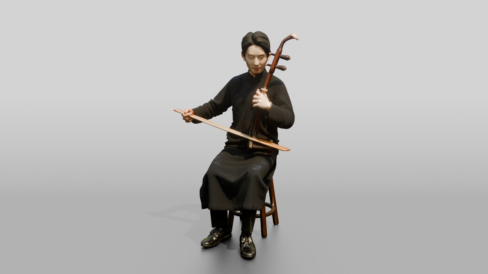 Erhu Player Bowing Traditional Instrument