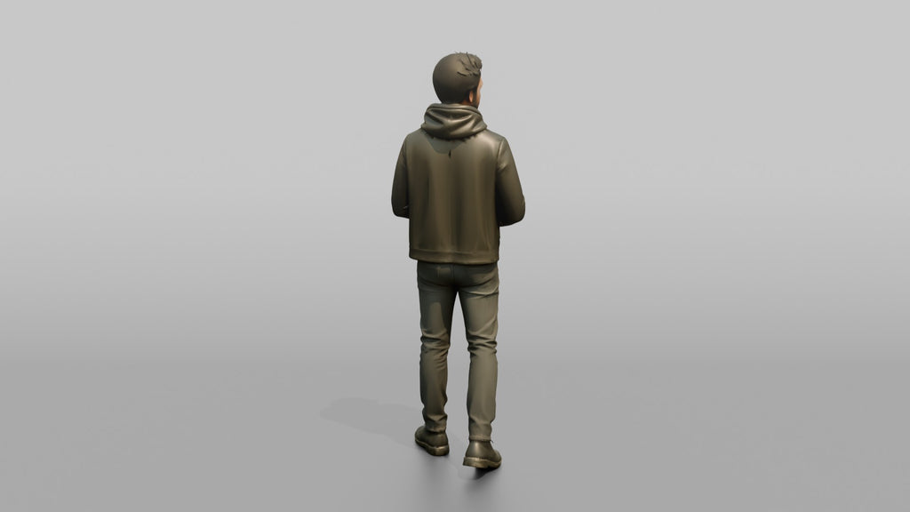 Young Man in Olive Leather Jacket and Boots