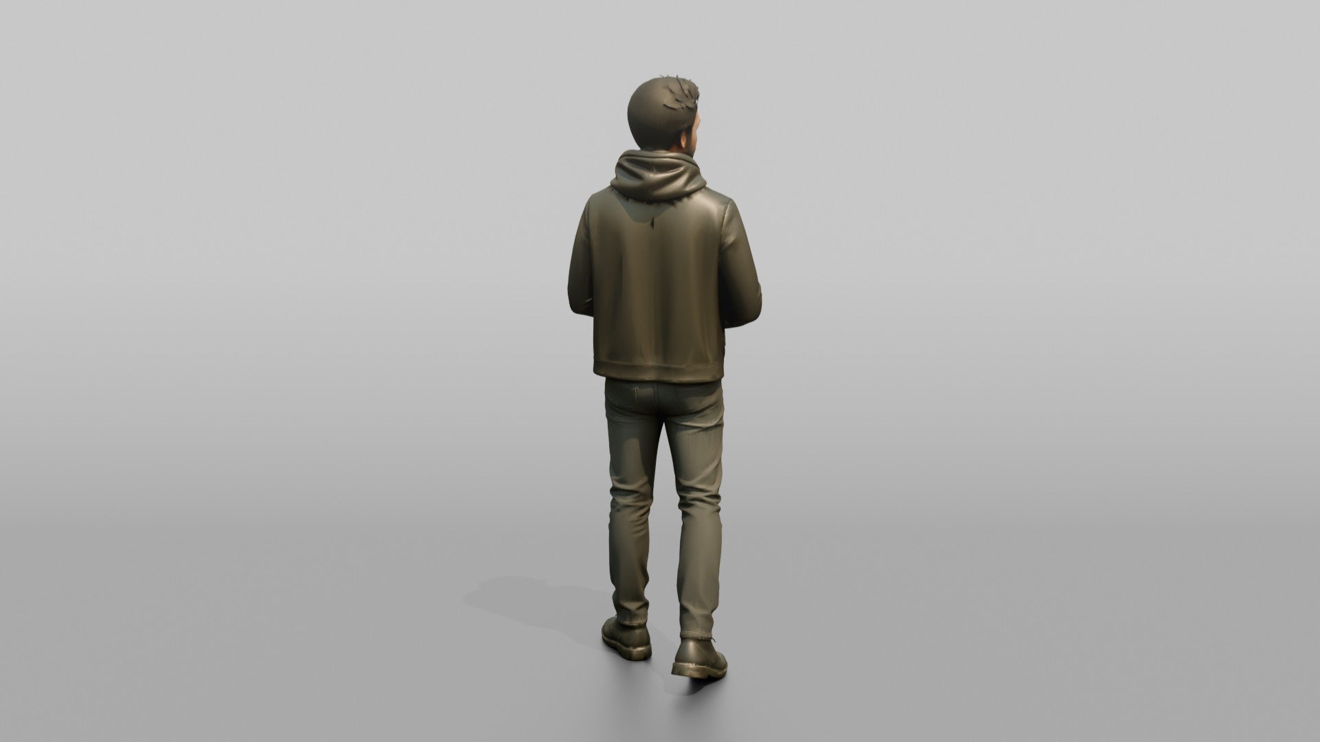 Young Man in Olive Leather Jacket and Boots