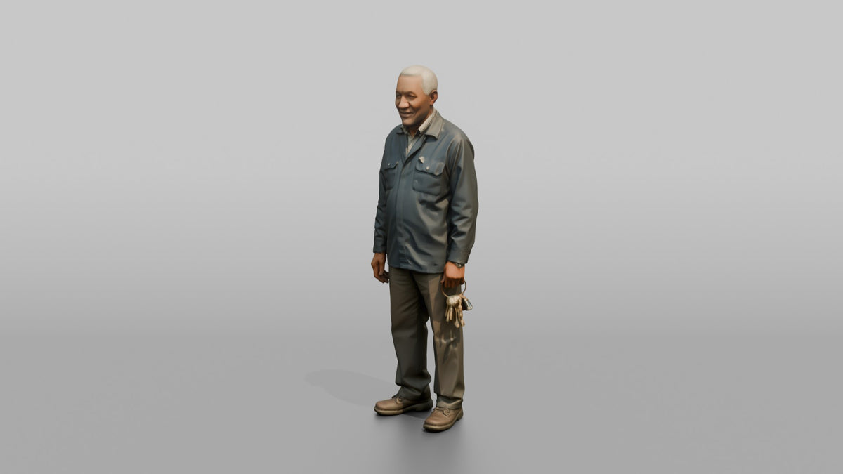 Man Store Owner Holding A Set Of Keys - 3D character model, view 4