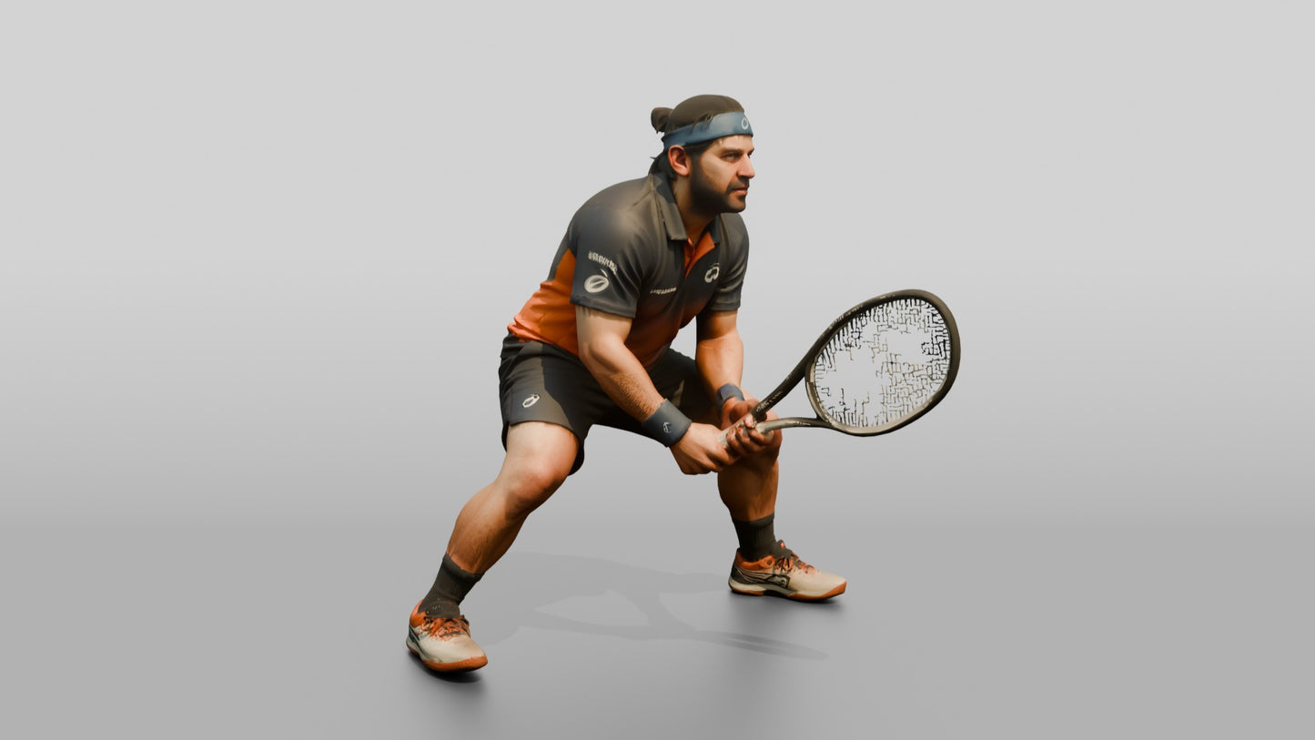 Male Tennis Player in a Wide Defensive Stance