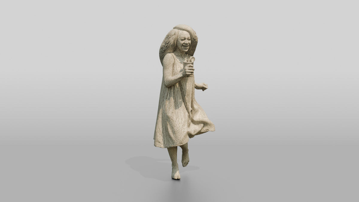 Woman Dancing in a White Dress - wireframe topology preview
