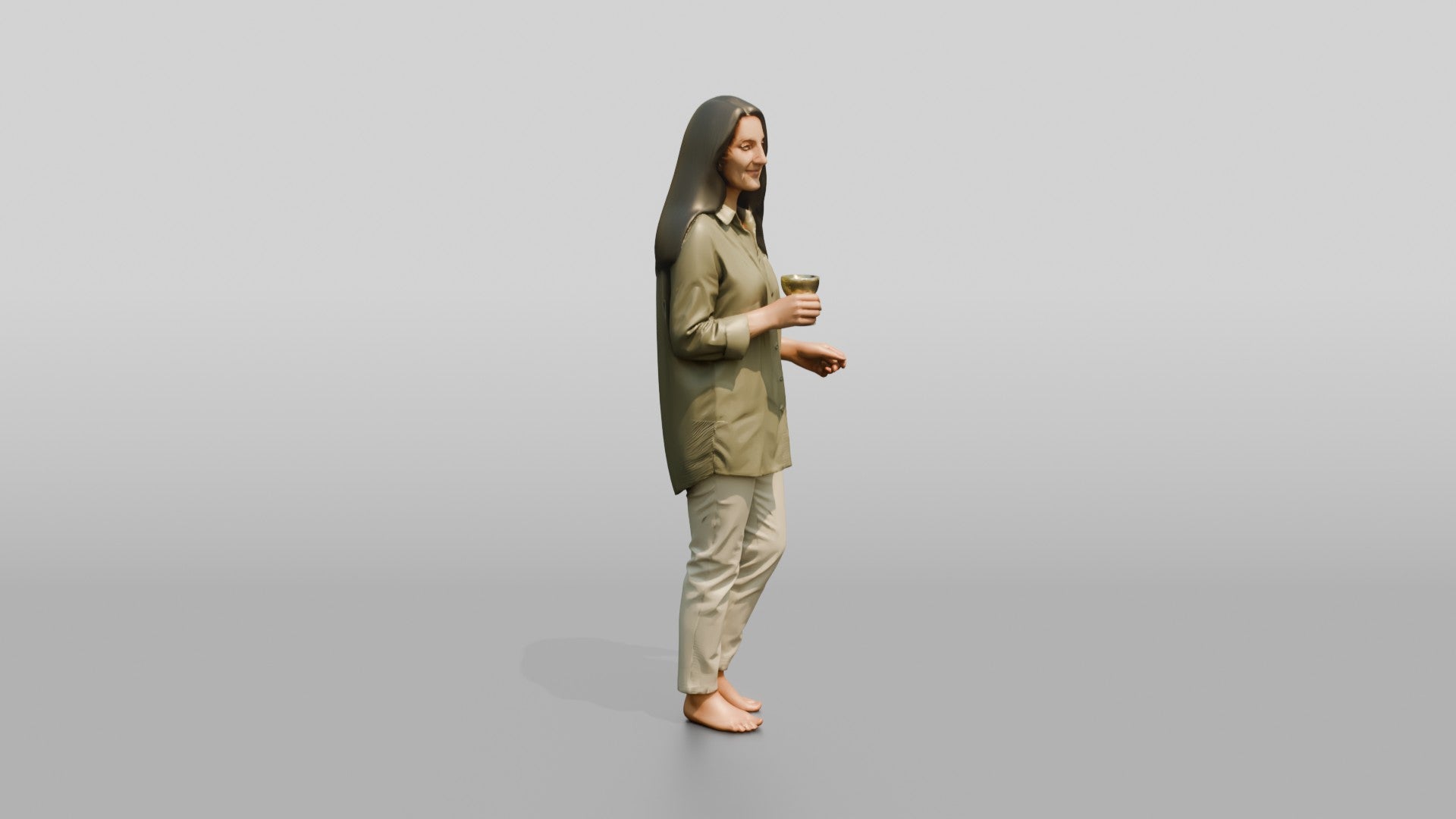 Woman Holding a Bottle in Olive