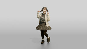 Asian Woman Spinning in Pleated Skirt - 3D character model, view 1