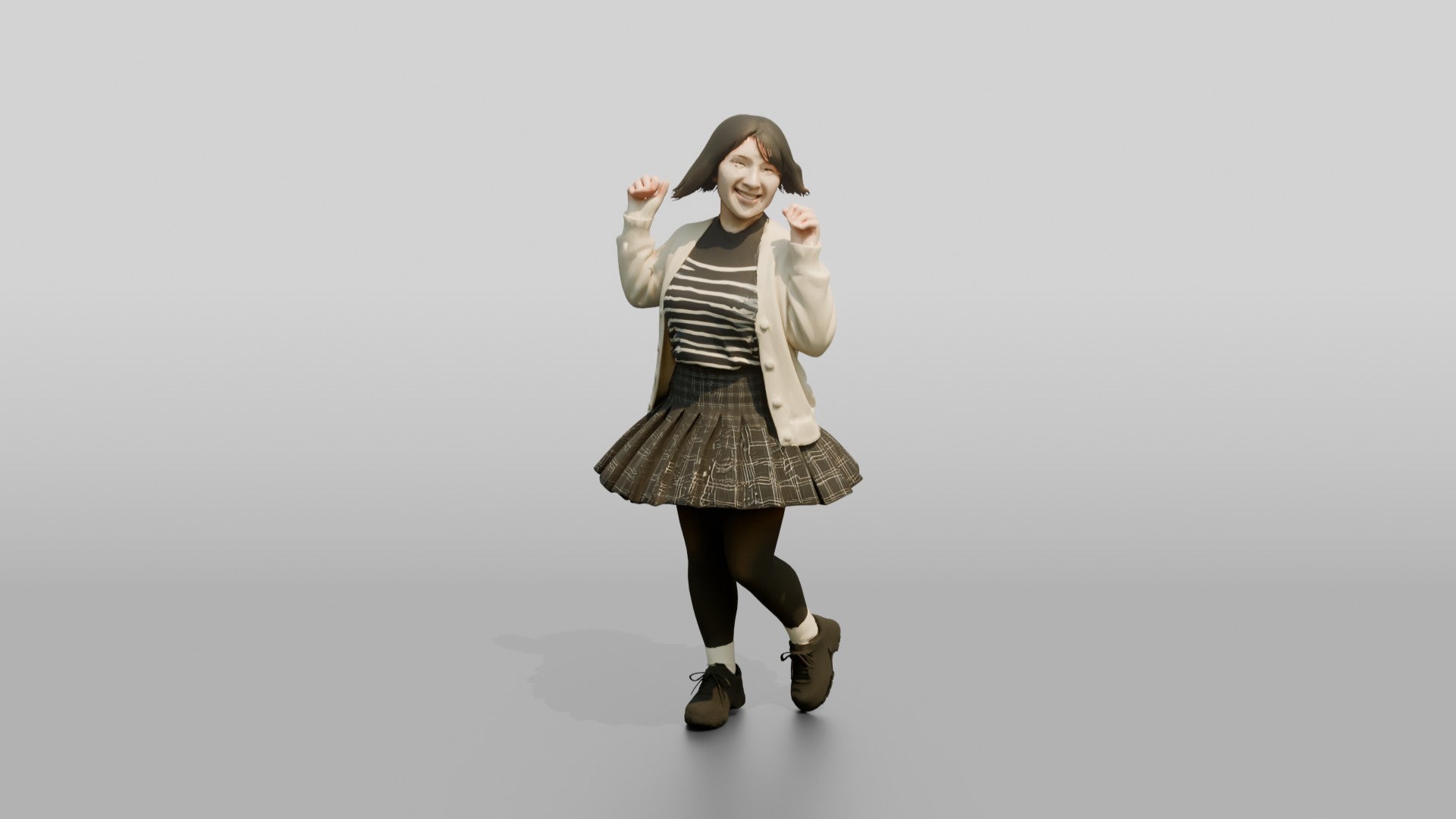 Asian Woman Spinning in Pleated Skirt
