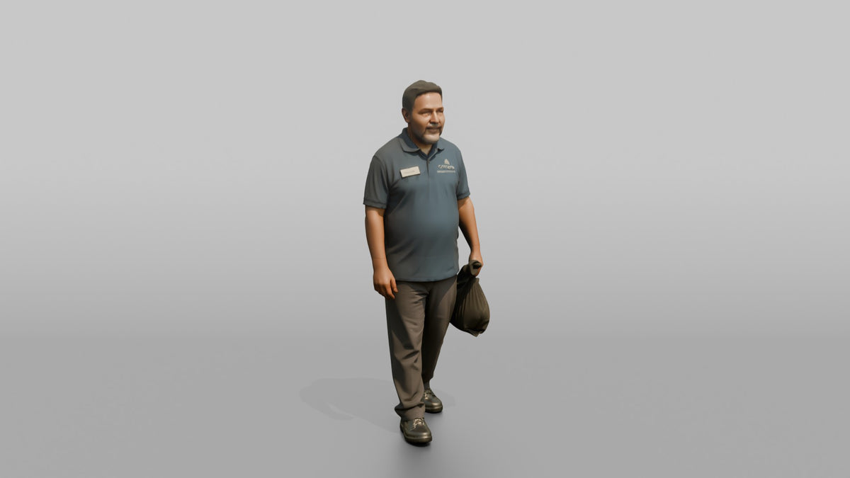 Housekeeping Staff Woman Carrying A Small Trash Bag - 3D character model