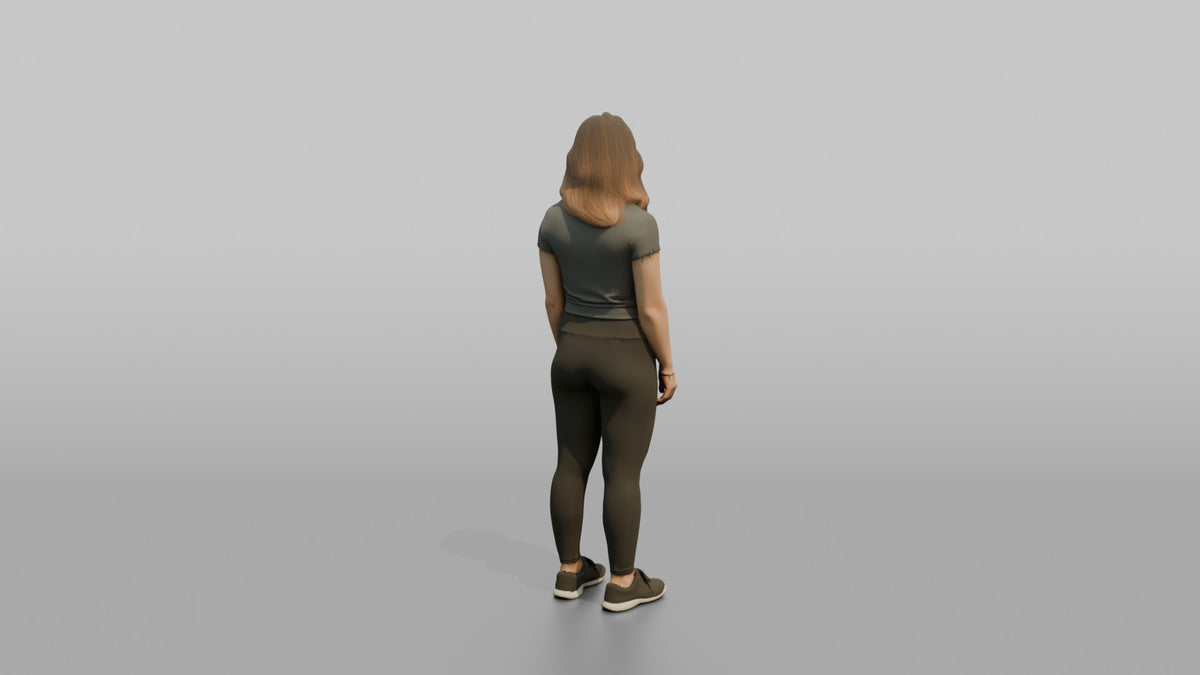 Physique Model Woman Standing With Arms At Sides, Relaxed Confident Pose - 3D character model, view 3
