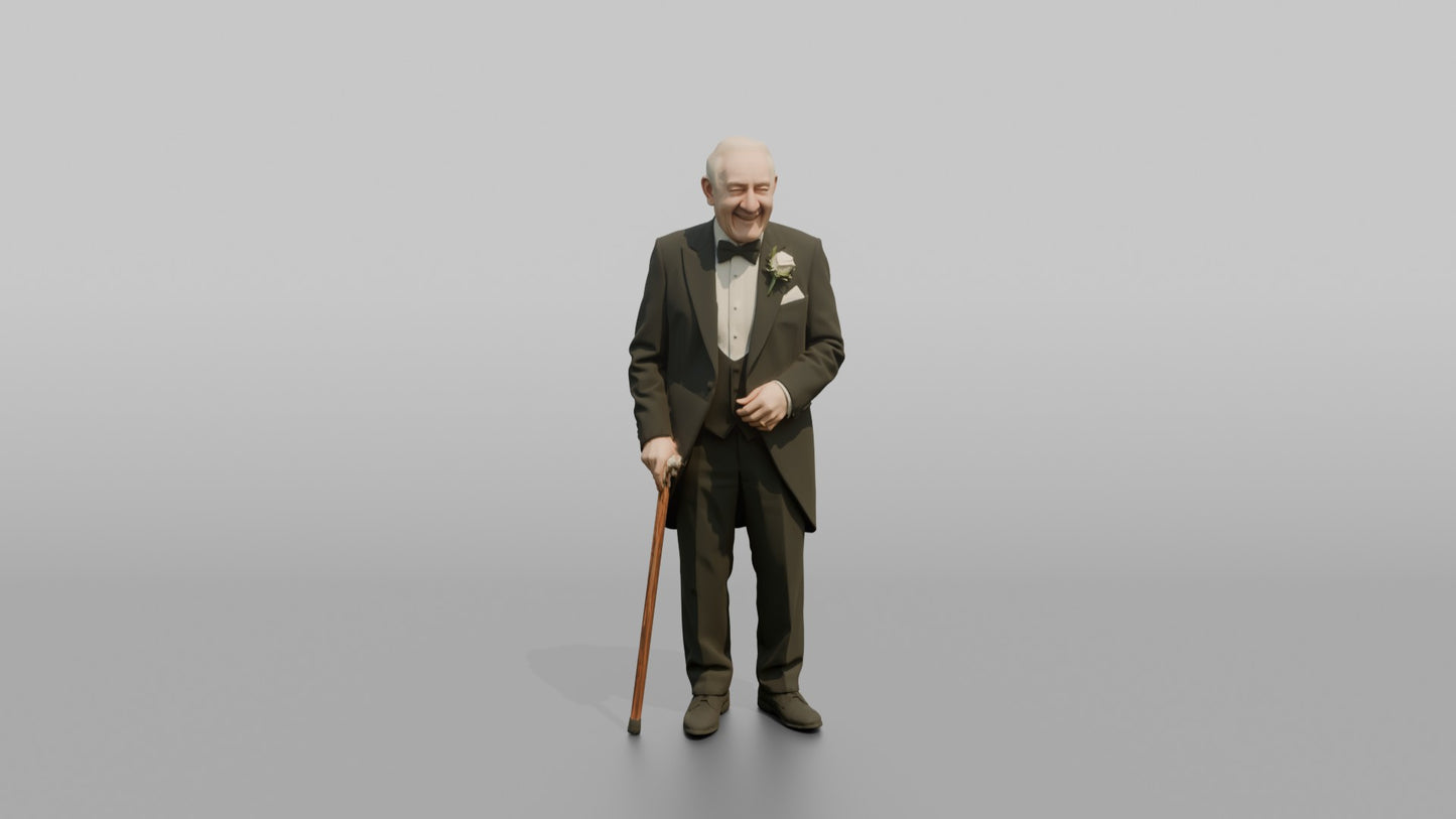 Elderly Groom in a Black Tailcoat with a Walking Cane