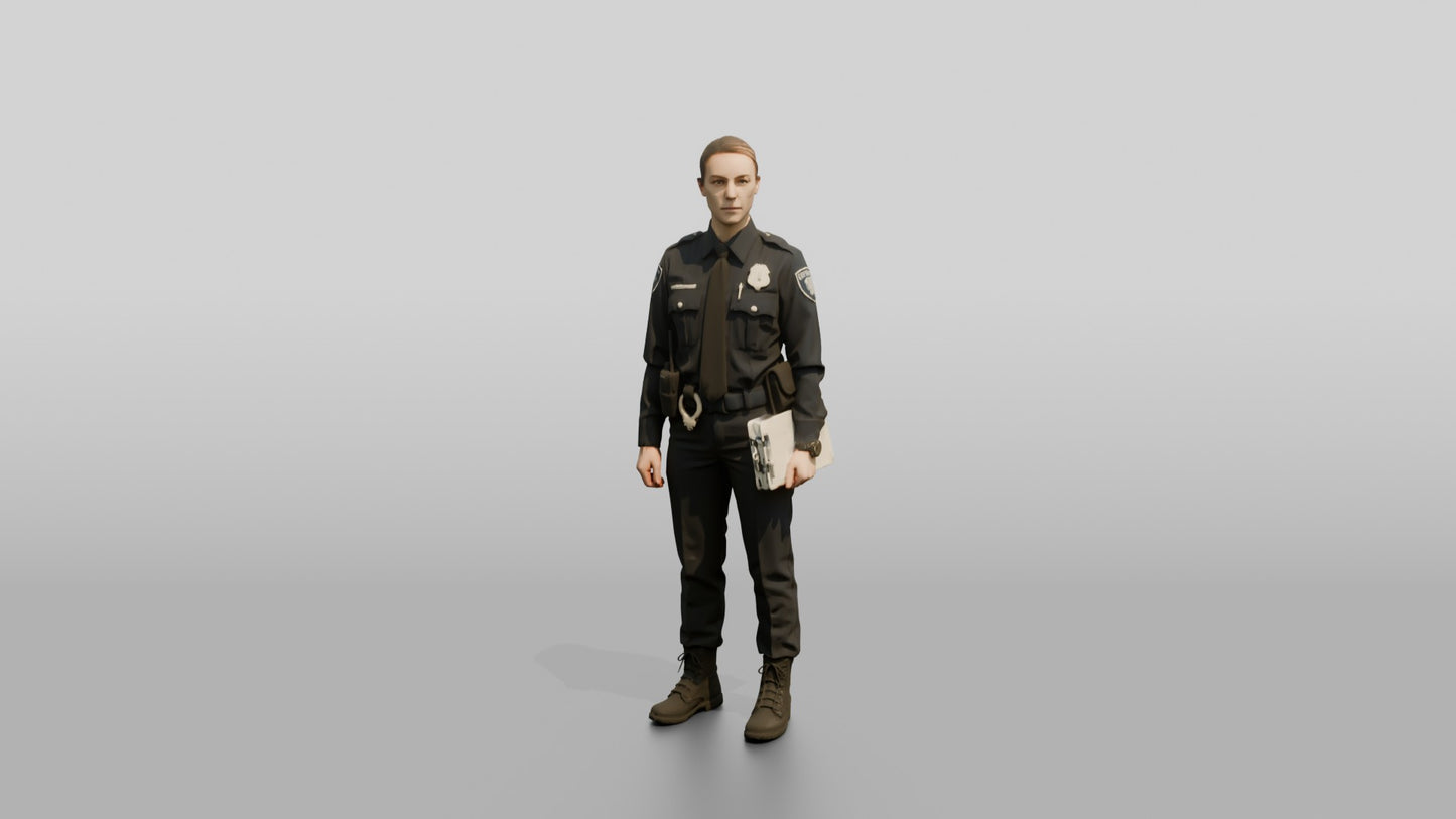 Caucasian Female Guard in a Navy Blue Guard Uniform