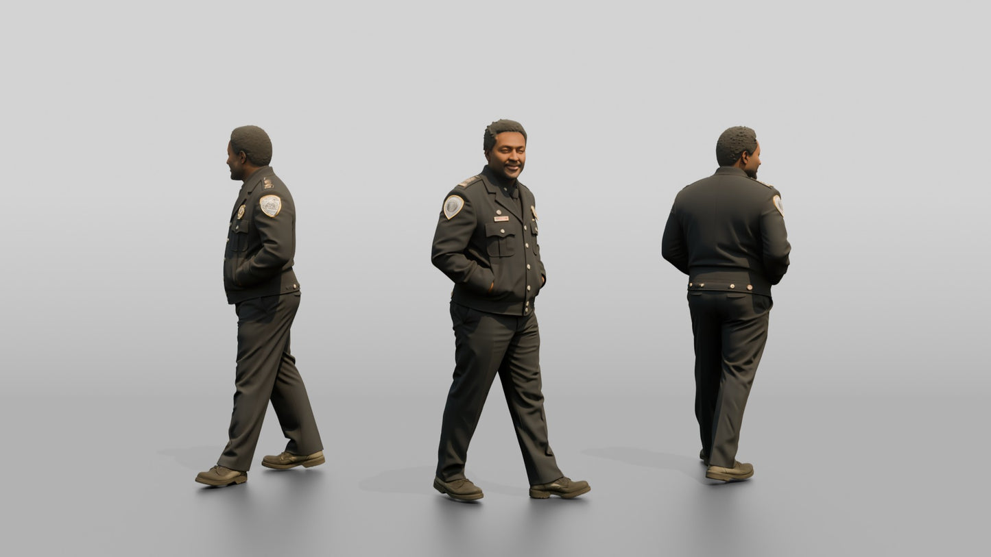 Police Officer Walking Hands in Pockets