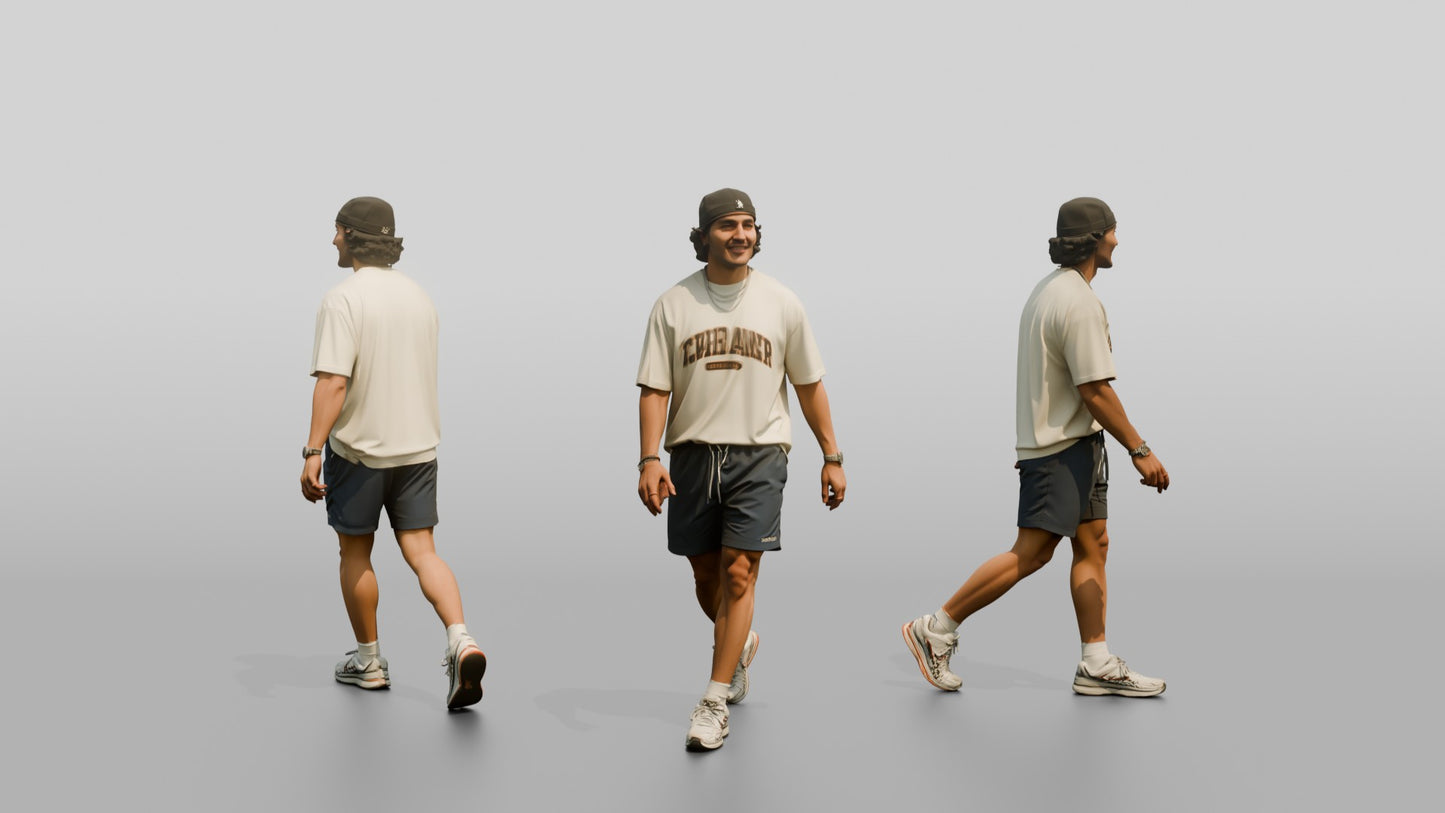 Latino Man Walking Confidently on the Boardwalk