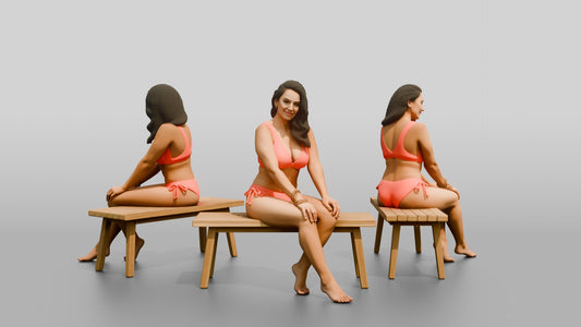 Latina Fitness Model in Coral High-Cut Swimsuit
