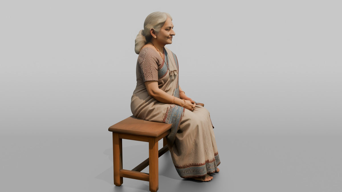 Woman Customer Sitting On A Bench - 3D character model, view 2