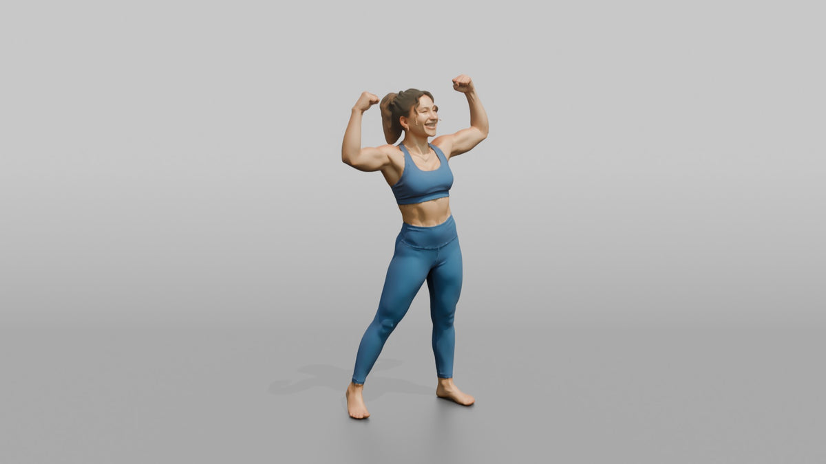 Physique Model Woman Flexing Both Arms Overhead In A Victory Pose - 3D character model