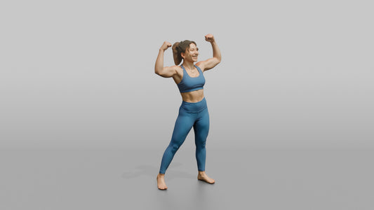 Physique Model Woman Flexing Both Arms Overhead In A Victory Pose - 3D character model