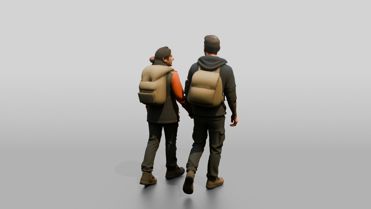 Central American Couple Walking - 3D character model, view 3