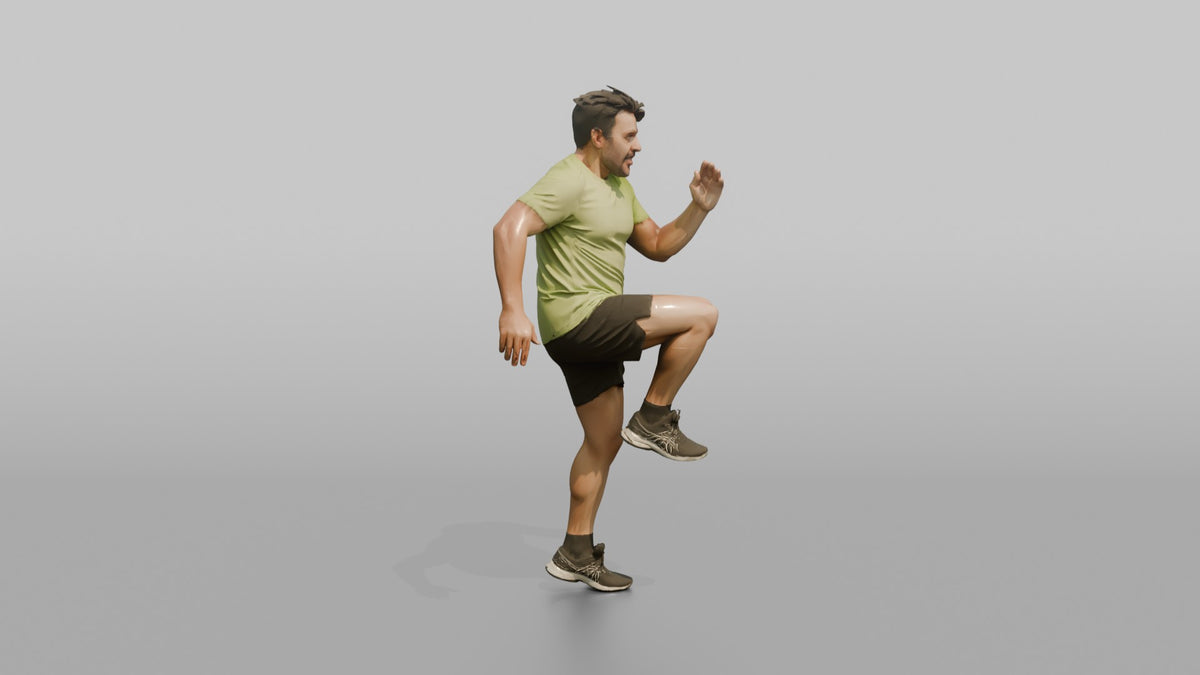 Cardio Athlete Man Doing High Knees In Place - 3D character model, view 2