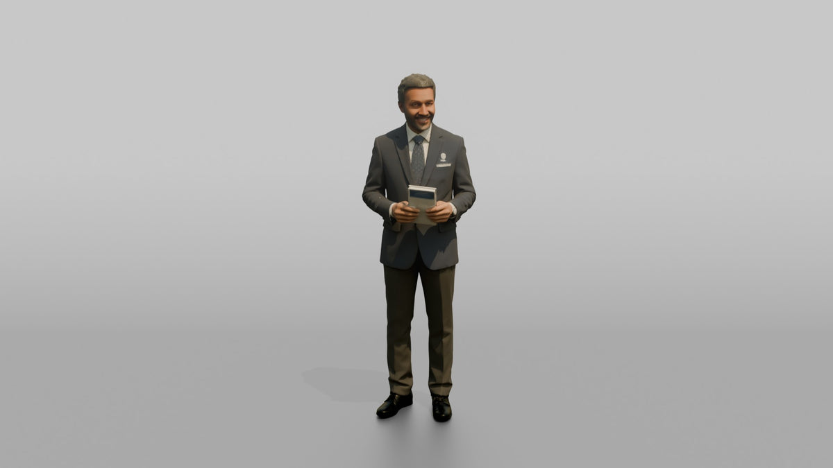 Receptionist Man Holding A Folded Hotel Map - 3D character model, view 5