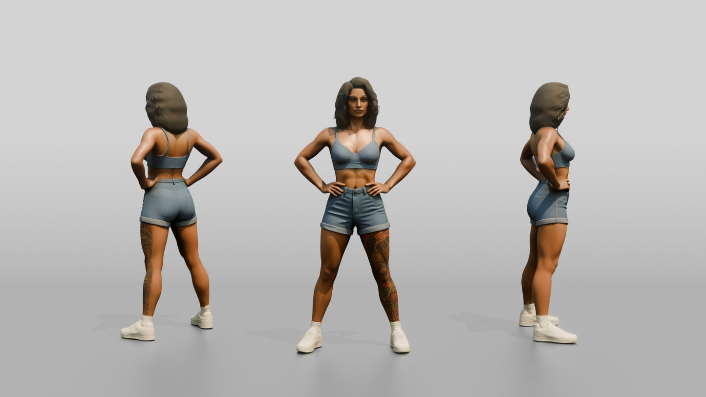 Tattooed Woman in Athletic Power Stance