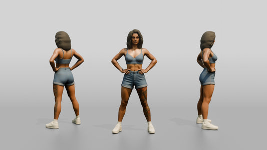 Tattooed Woman in Athletic Power Stance