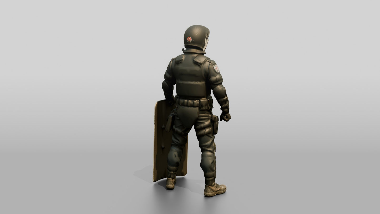 Riot Police Officer Holding Large Shield