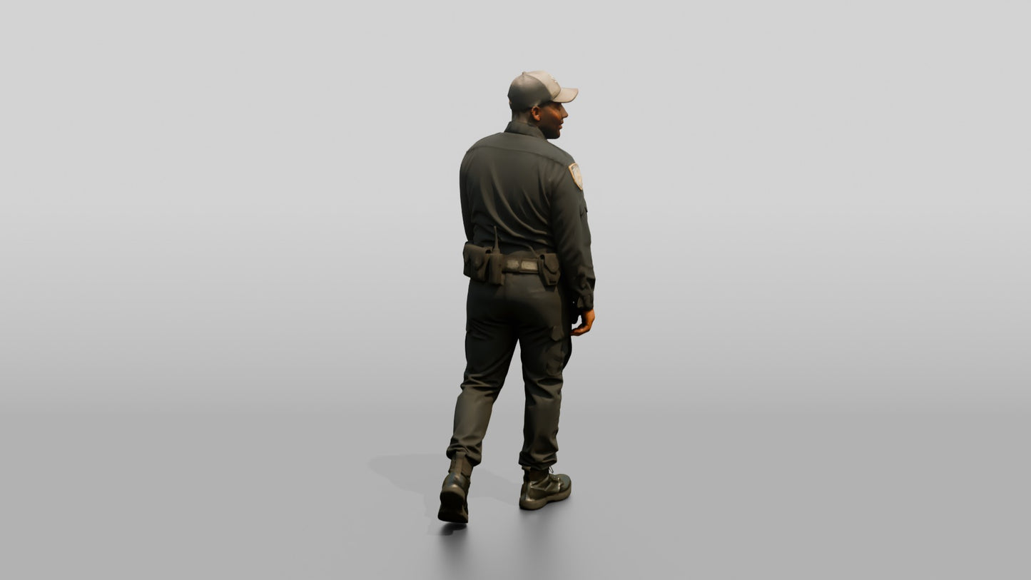 Police Officer Glancing Back Mid-Stride