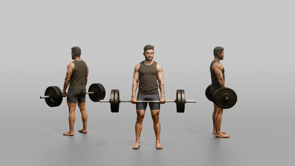 Weightlifter Man Holding A Loaded Barbell At The Hips - 3D character model, view 1