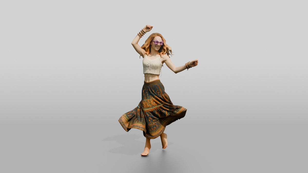 Festival Dancer in a Patterned Skirt - 3D character model, view 1